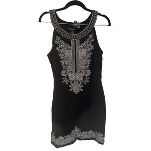 INC International Concepts Pima Cotton Blend Embroidered Black Dress XL